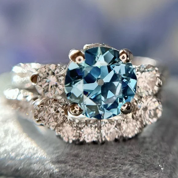 2.55 ctw Old European Cut Blue Lab and Natural Diamond Wedding Set - Picture 7 of 17